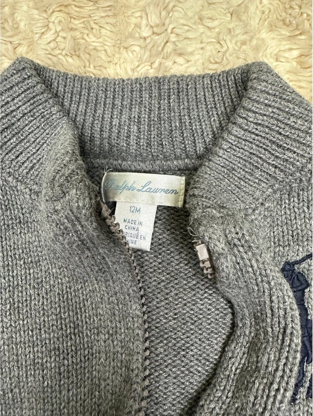 Ralph Lauren Big Pony grey full zip knit cardigan sweater 12M preppy old money